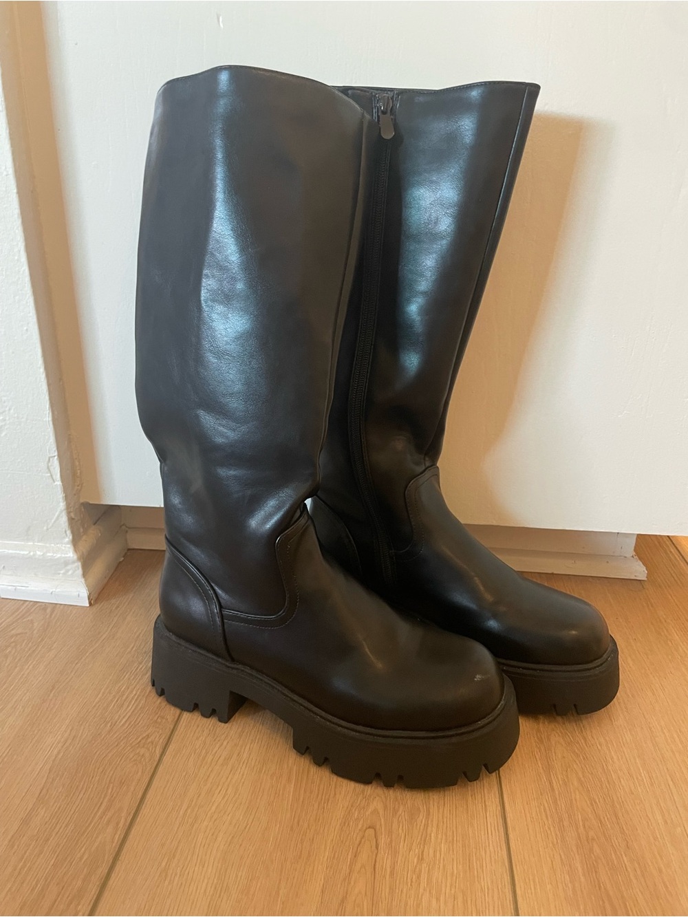Black Chunky Platform Knee-High Boots